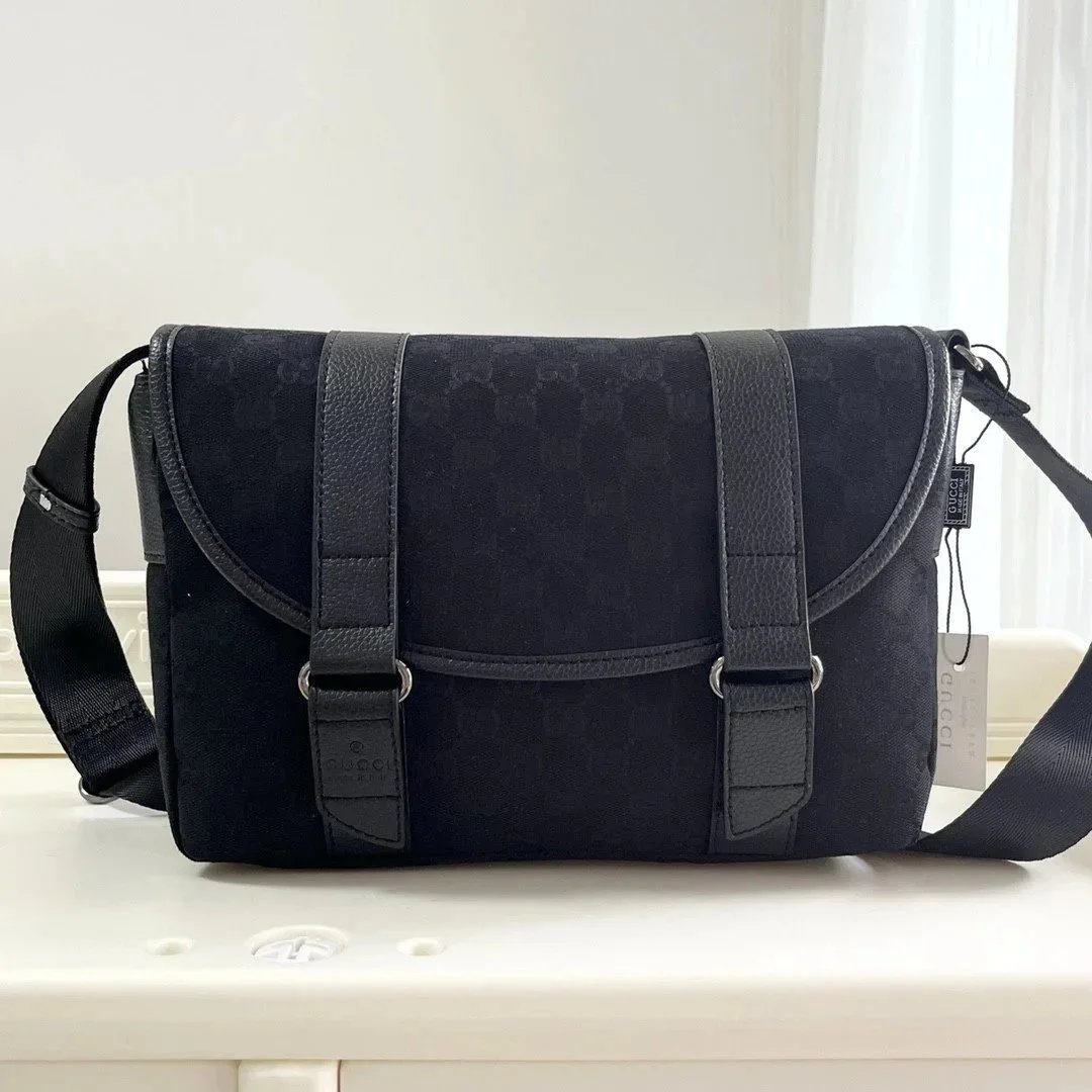 Gucci Crossbody Bags GG monogram flap messenger bag — Black
