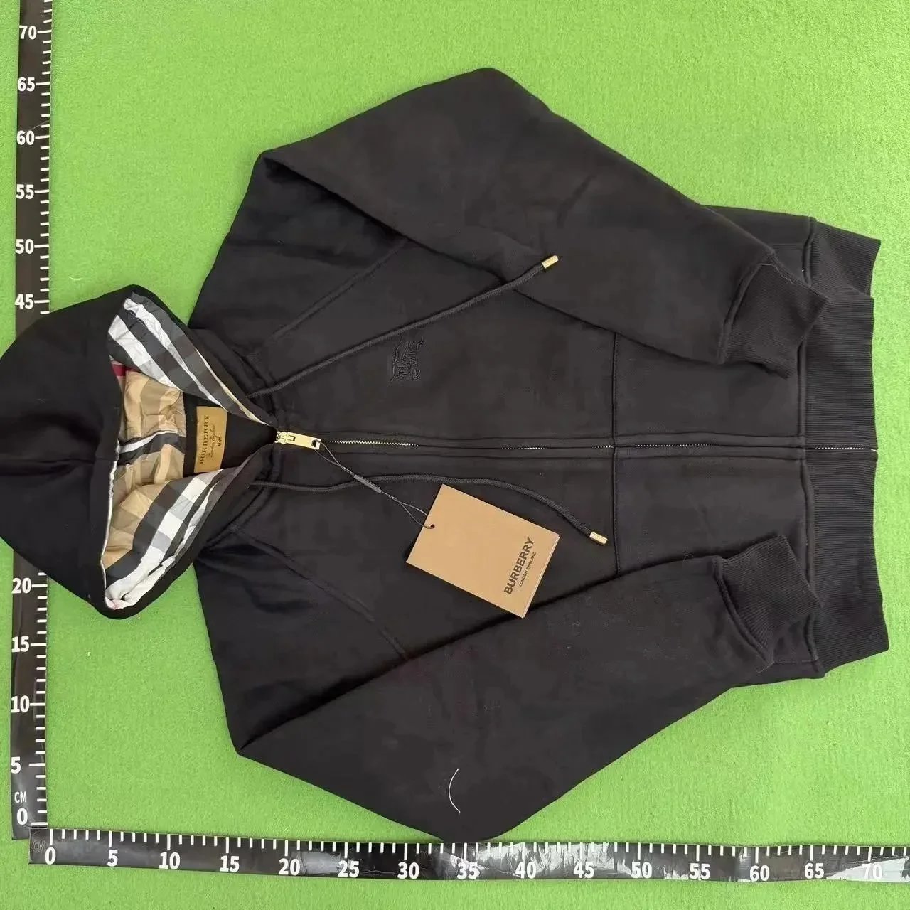 Burberry Hoodie Check Hood Zip Up Black