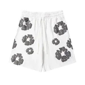 Off-White Floral Print Drawstring Shorts Red - 13