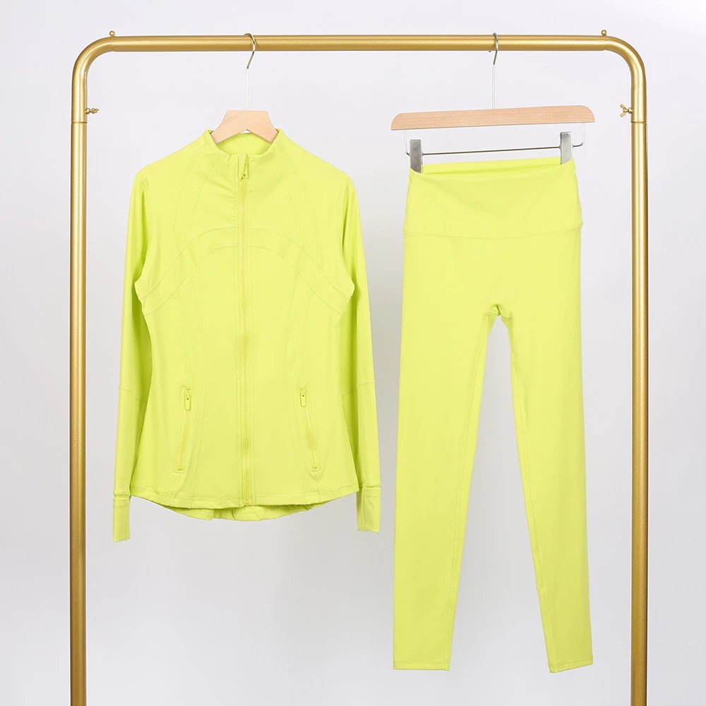 Alo Matching Sets Contrast-Trim Crop Top and Wrap-Style Skirt Set — Fluorescent green jacket and cropped pants set