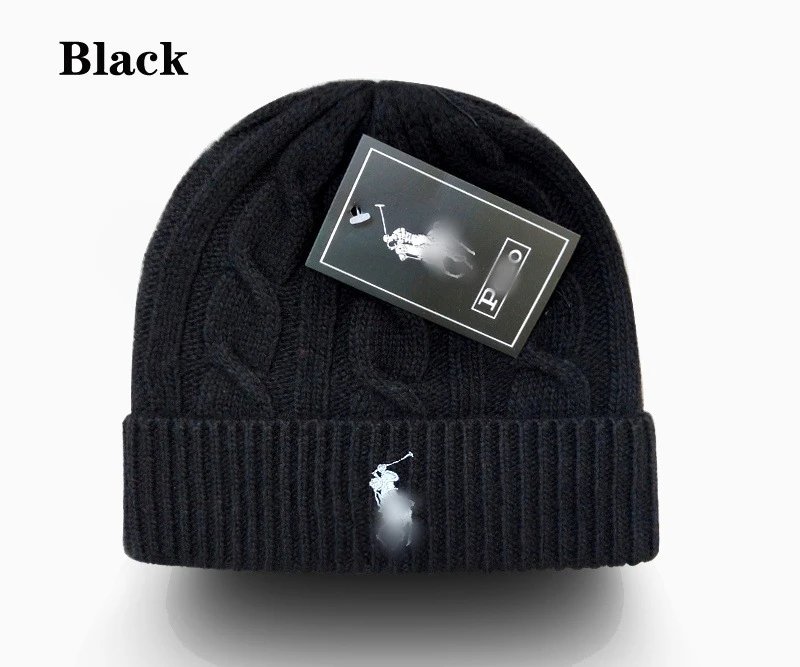 Cable-Knit Wool Beanie Warm Winter Hat Jet Black - Ralph Lauren - Cnfans - $10.16