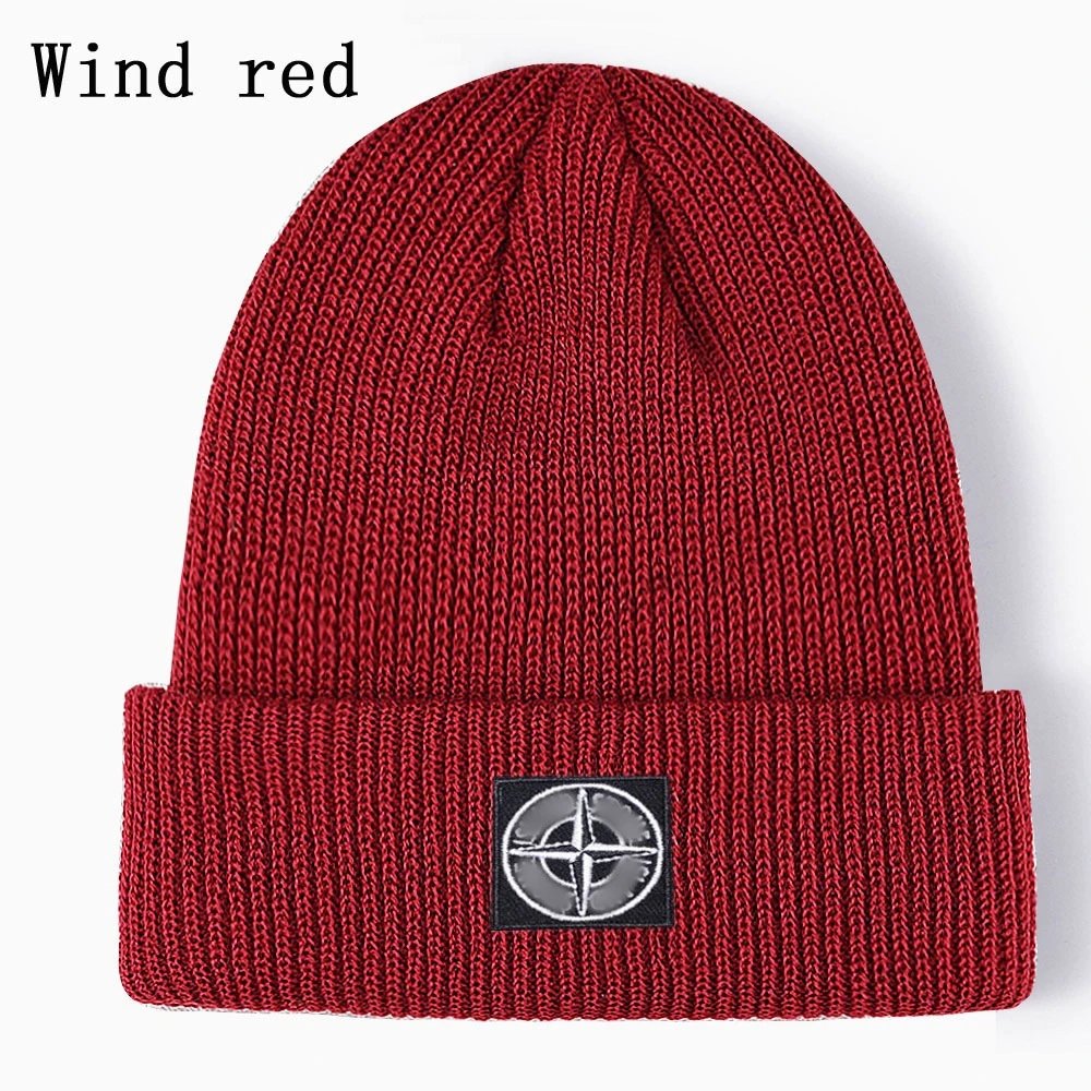 Unisex Knit Beanie Warm Hat Hip Hop Cap - Burgundy - Stone Island - Cnfans - $10.16