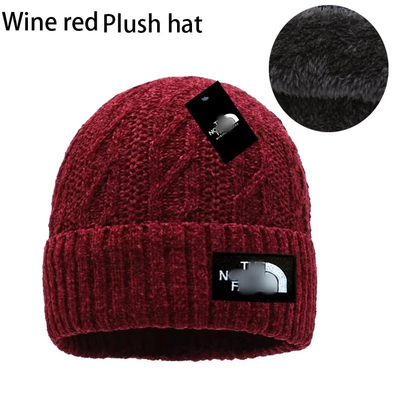 Knit Beanie Warm Winter Plush Hat Unisex - Burgundy - The North Face - Cnfans - $11.45