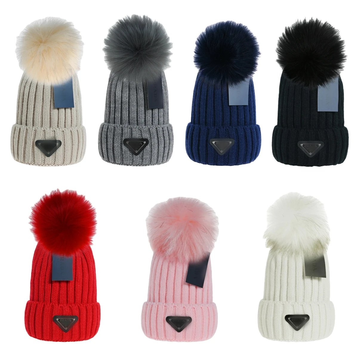 Winter Knit Beanie Hat Unisex Pom Pom Scarlet - Gallery Image 1 - Detailed View