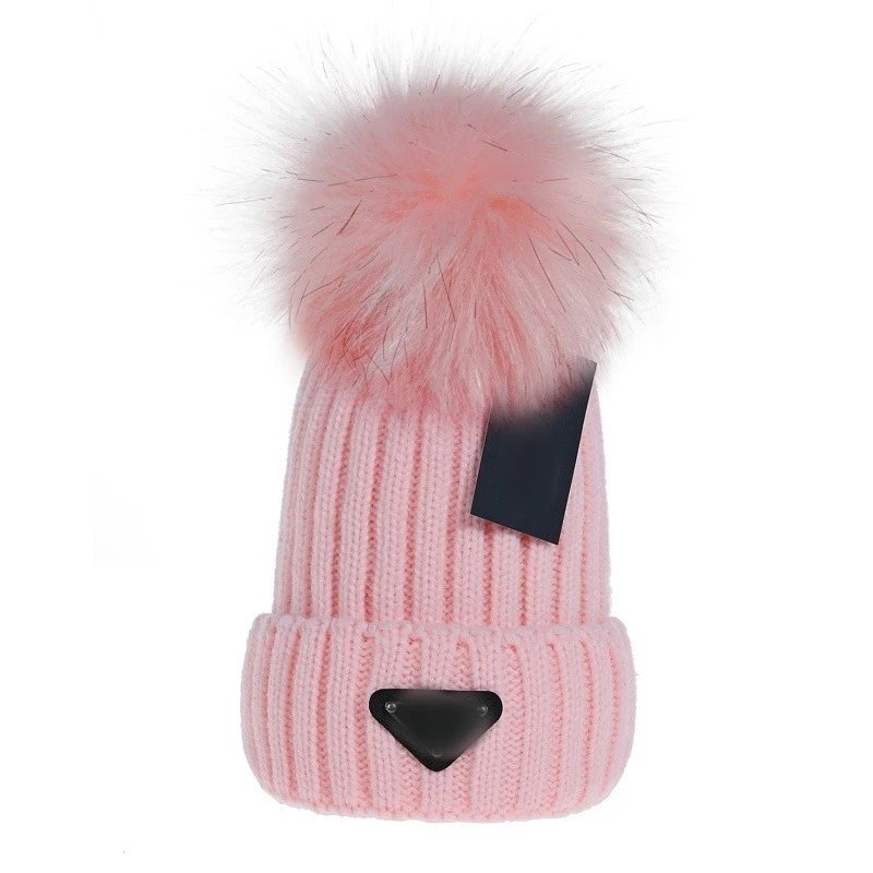 Winter Knit Beanie Hat Fur Pom Pom Capped Rose - High Quality Product Image - Cnfans