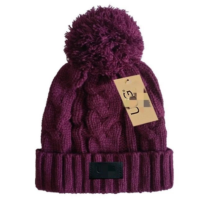 Winter Knit Beanie Hat Pom Pom Cuffed Turquoise - Gallery Image 3 - Detailed View