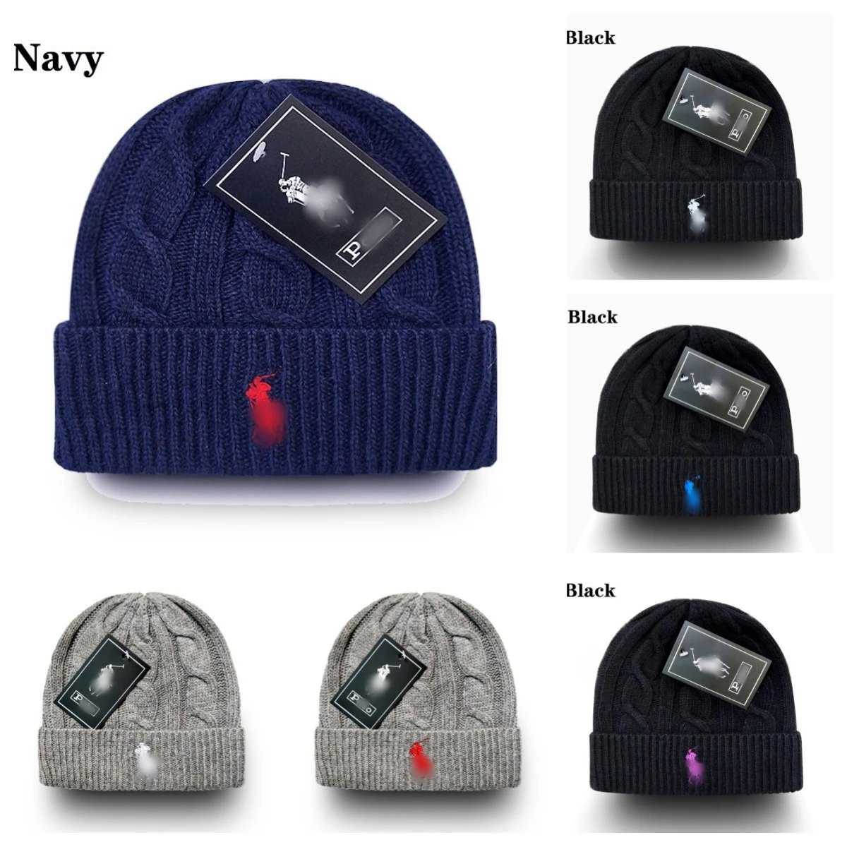 Cable Knit Wool Beanie Warm Winter Hat Scarlet - Gallery Image 1 - Detailed View