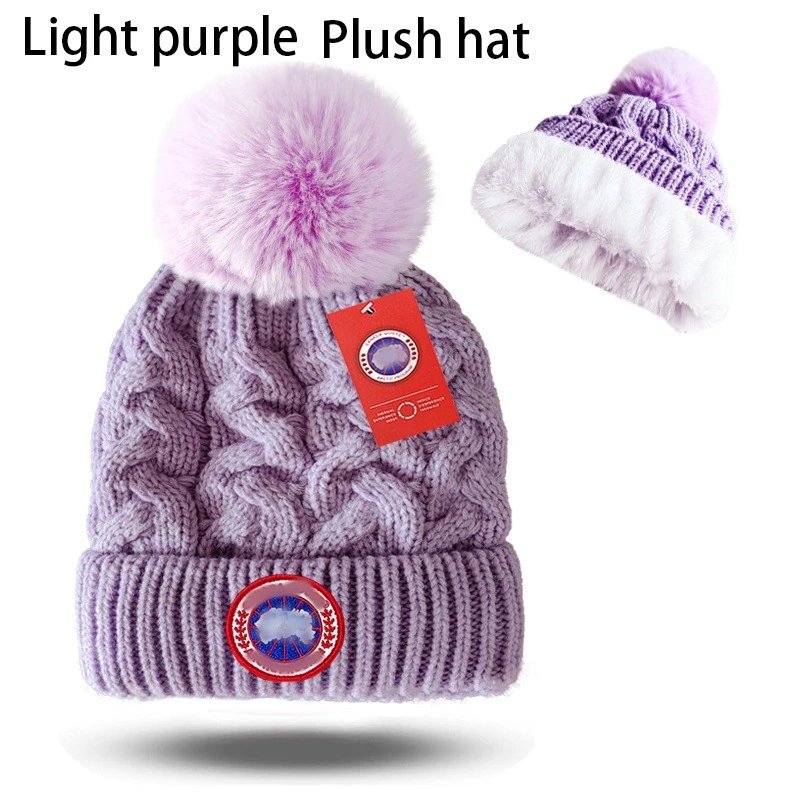 Winter Knit Beanie Hat Warm Plush Pompom Amethyst - Gallery Image 2 - Detailed View