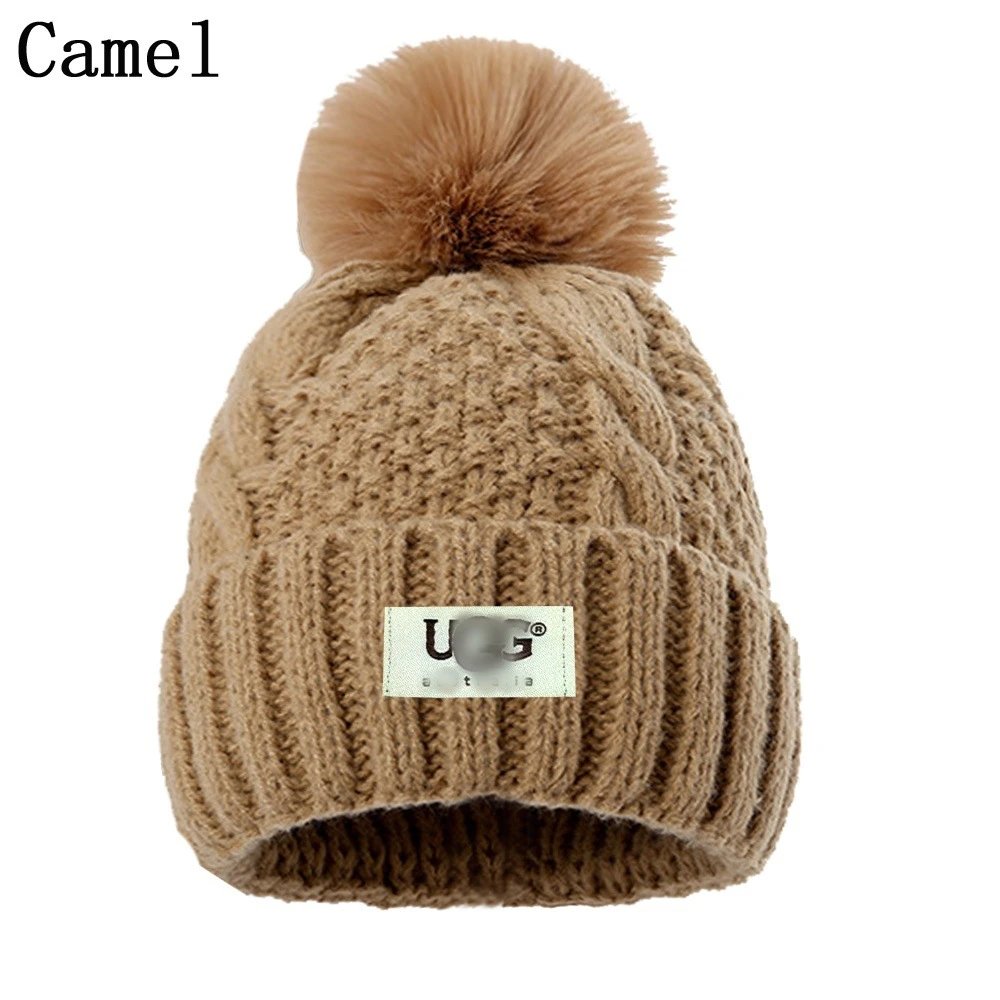 Winter Knit Beanie Pom Pom Hat Cable Knit - Camel - UGG - Cnfans - $11.45
