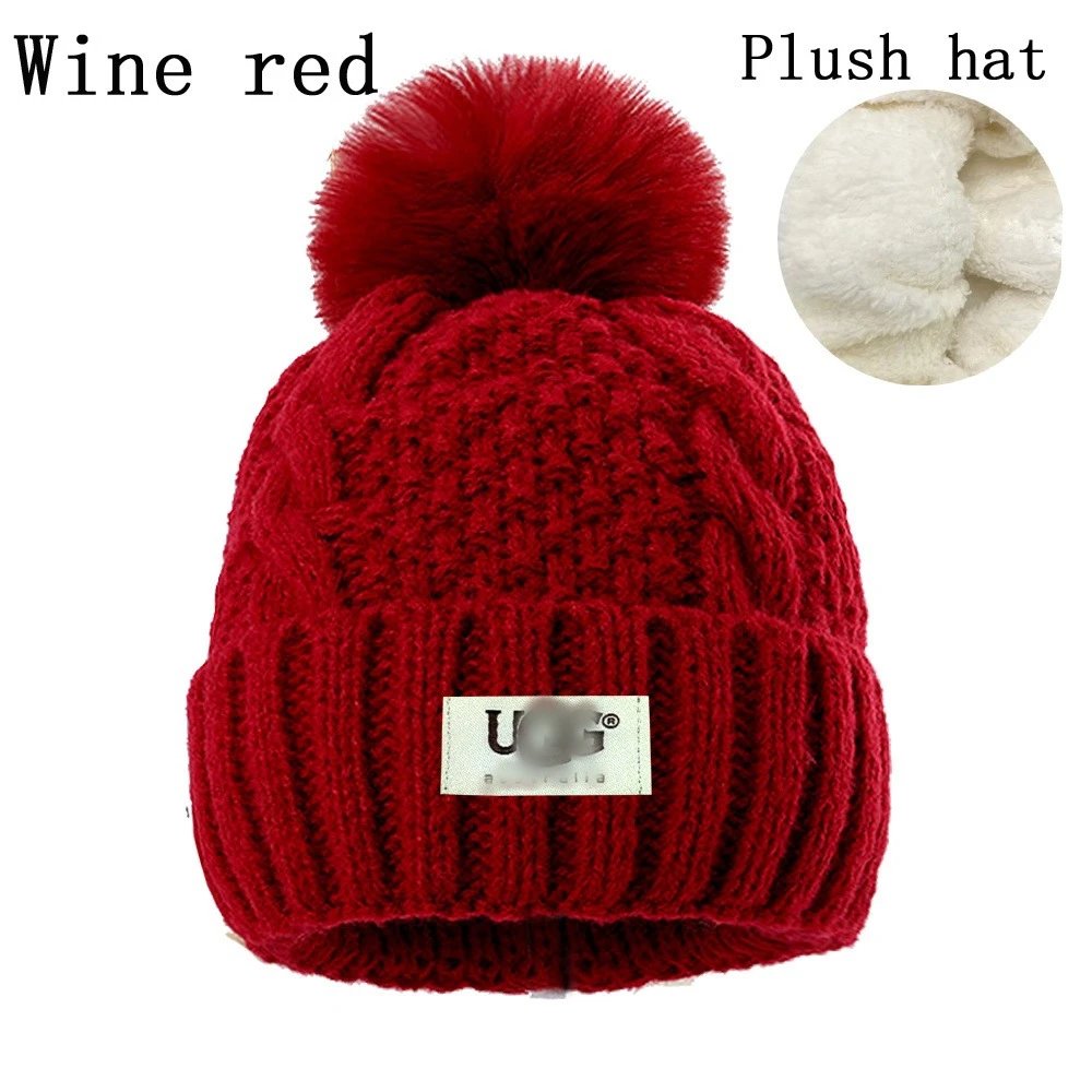 Knit Beanie Plush Pom Winter Hat Claret - UGG - Cnfans - $11.45