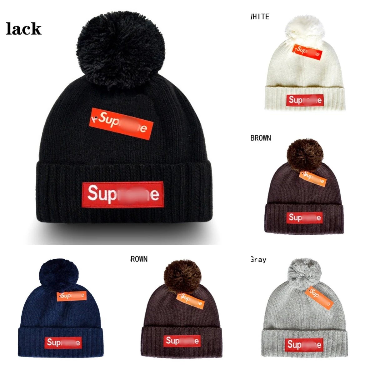 Street Knit Beanie Winter Hat Unisex Pom Pom Cocoa - Gallery Image 1 - Detailed View