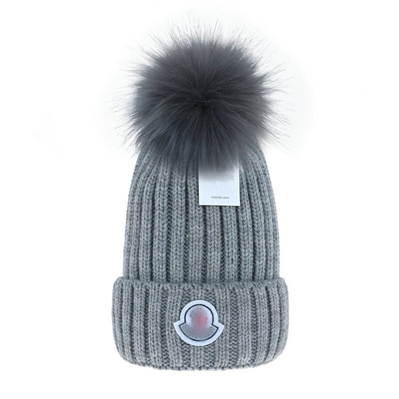 Winter Chunky Knit Beanie with Faux Fur Pom Slate Grey - Moncler - Cnfans - $10.81