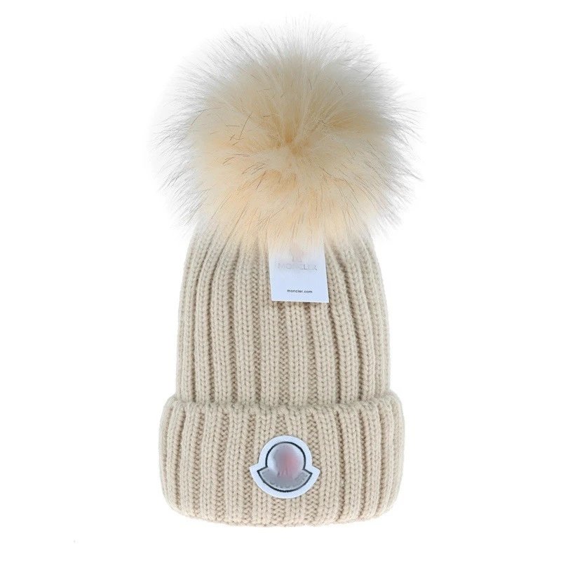 Winter Knit Beanie with Fur Pom Pom Embroidered Navy - Gallery Image 3 - Detailed View