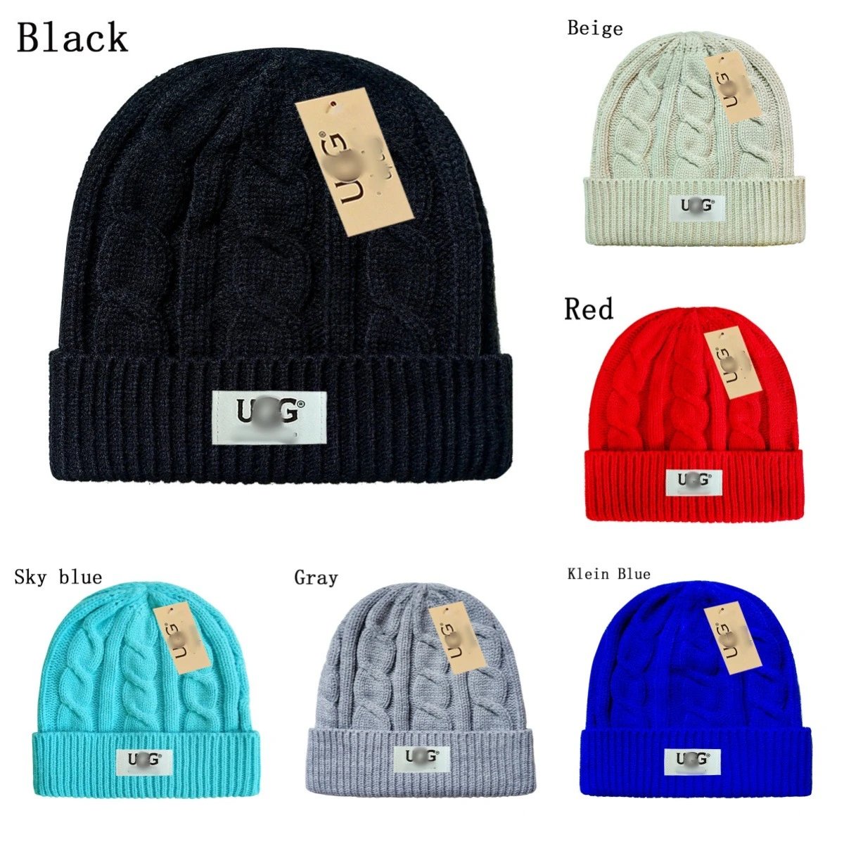 Cable Knit Wool Beanie Hat Winter Cap Maroon - Gallery Image 1 - Detailed View