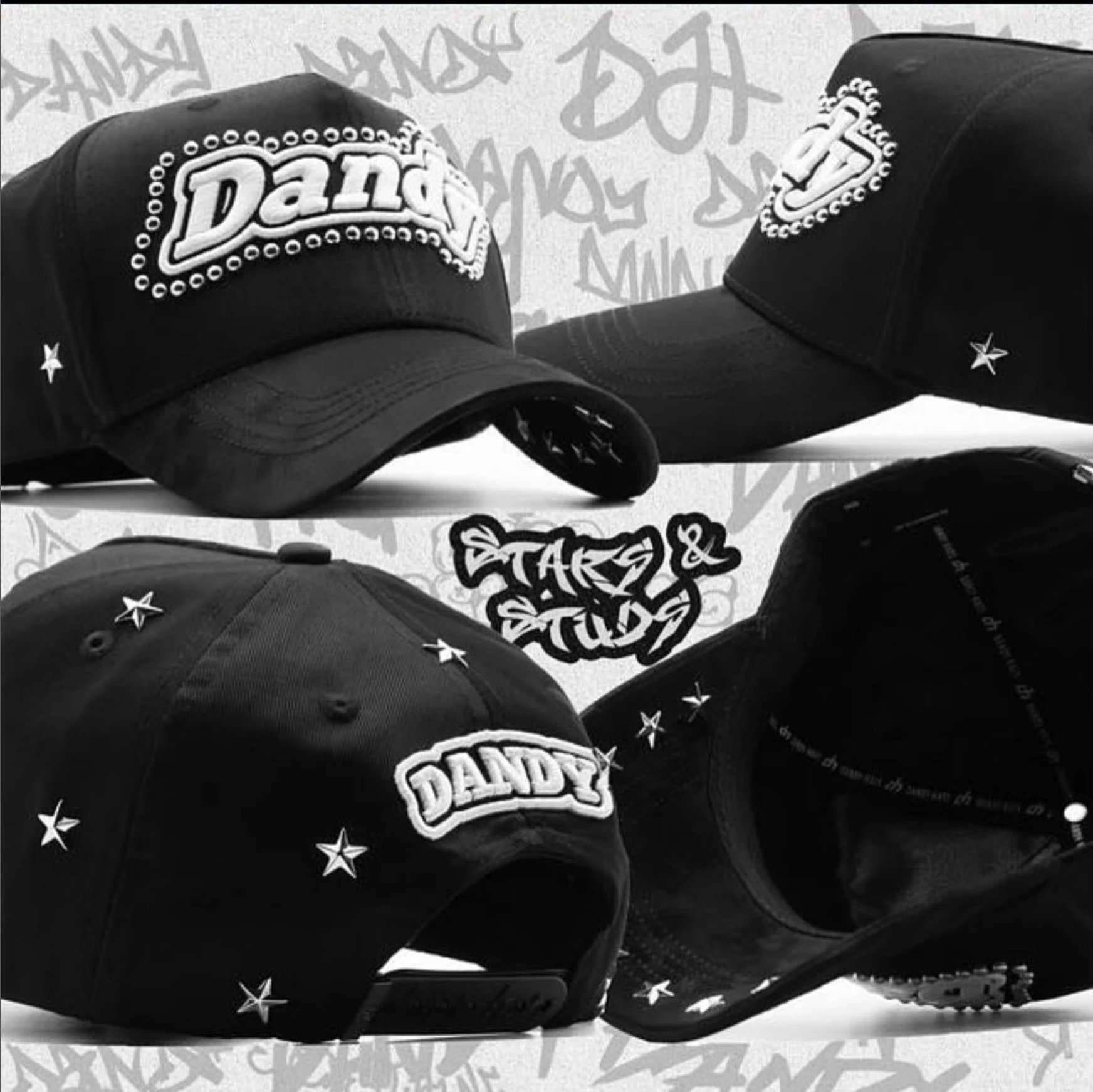 DANDY Letter Baseball Cap Studded Curved Brim Onyx - Other - Cnfans - $26.29
