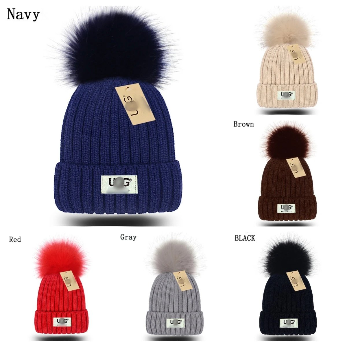 Winter Knit Beanie Hat with Pom Pom - Onyx - Gallery Image 1 - Detailed View