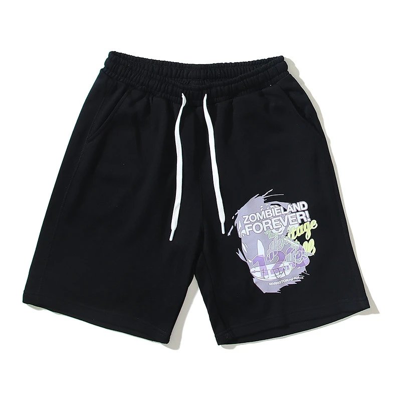 Abstract Print Unisex Shorts Ebony - Gallery Image 2 - Detailed View