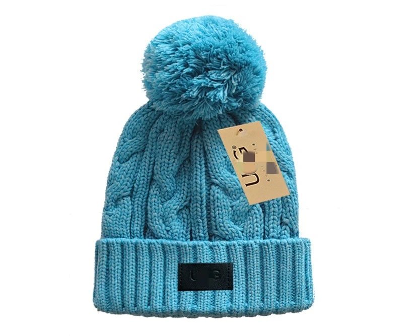 Winter Knit Beanie Hat Pom Pom Cuffed Turquoise - UGG - Cnfans - $10.81