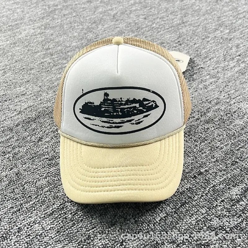 Retro Mesh Trucker Hat with Ship Print, Ivory Tan - Related Product - Cnfans