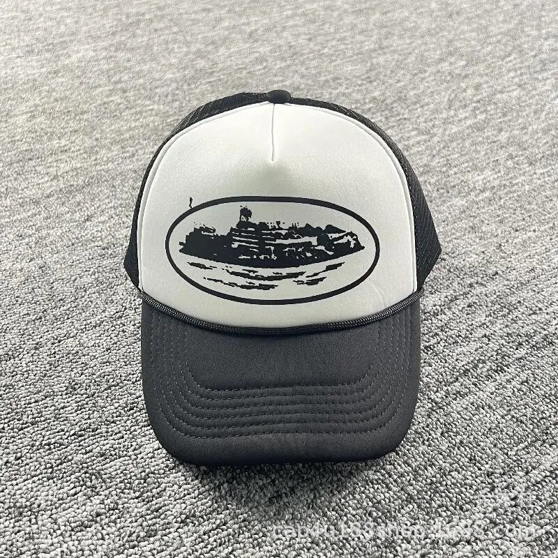 Vintage Mesh Trucker Hat with Graphic Print Ivory Black - Other - Cnfans - $15.81