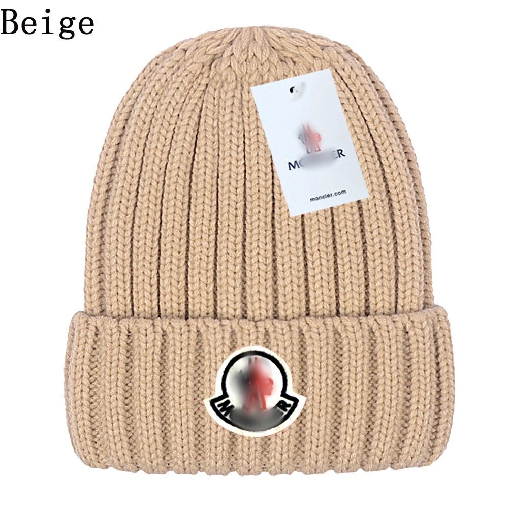 Ribbed Knit Beanie Winter Warm Hat Unisex Outdoor Beige - Moncler - Cnfans - $10.16