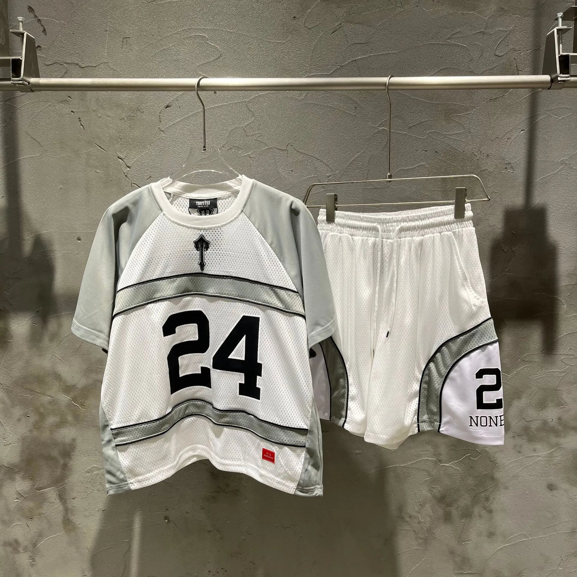 Tra Logo Mesh Tee and Shorts Set Black-White - Gallery Image 2 - Detailed View