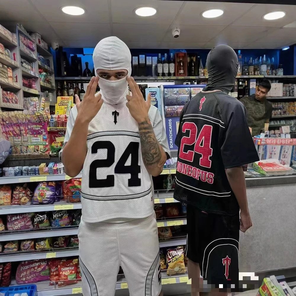 Tra Logo Mesh Tee and Shorts Set Black-White - Gallery Image 5 - Detailed View