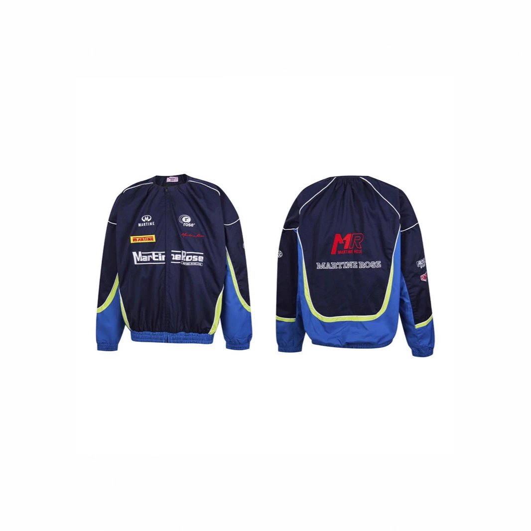 Martine Rose Colorblock Biker Jacket Navy - Gallery Image 3 - Detailed View