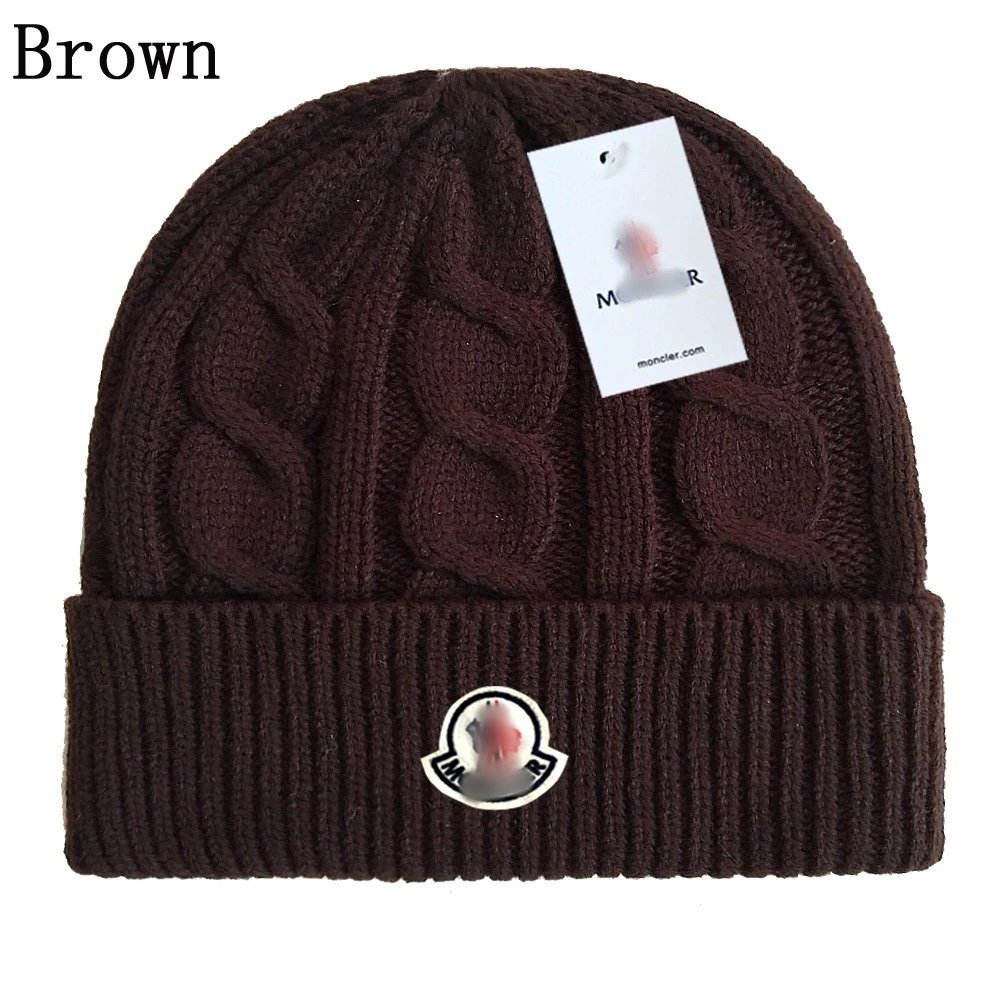 Cable Knit Wool Beanie Winter Hat Warm Embossed Logo Mocha Brown - Moncler - Cnfans - $10.16