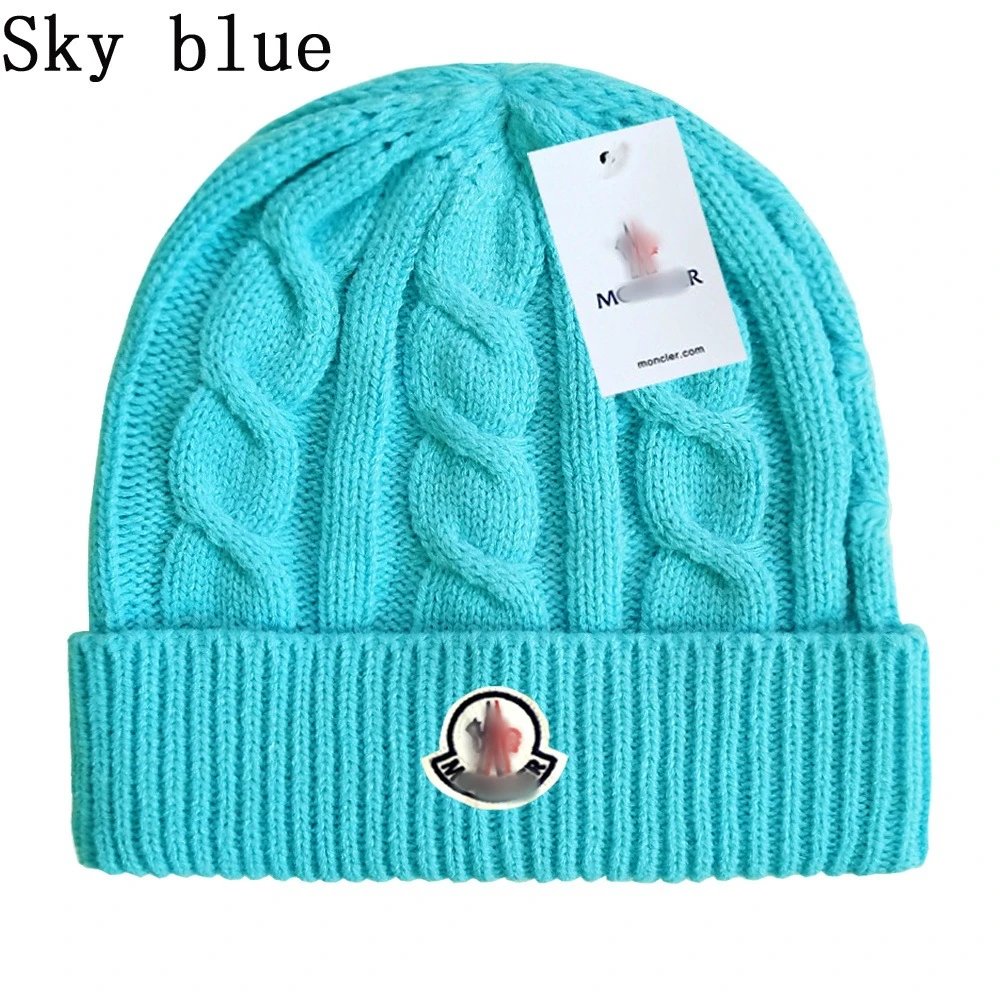 Cable Knit Wool Beanie Winter Warm Hat Sky Blue - Moncler - Cnfans - $10.16