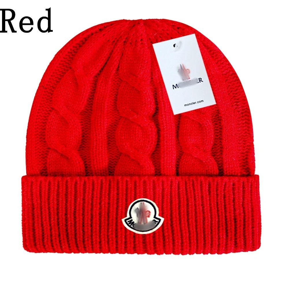 Cable Knit Wool Beanie Winter Warm Hat Crimson Red - Moncler - Cnfans - $10.16