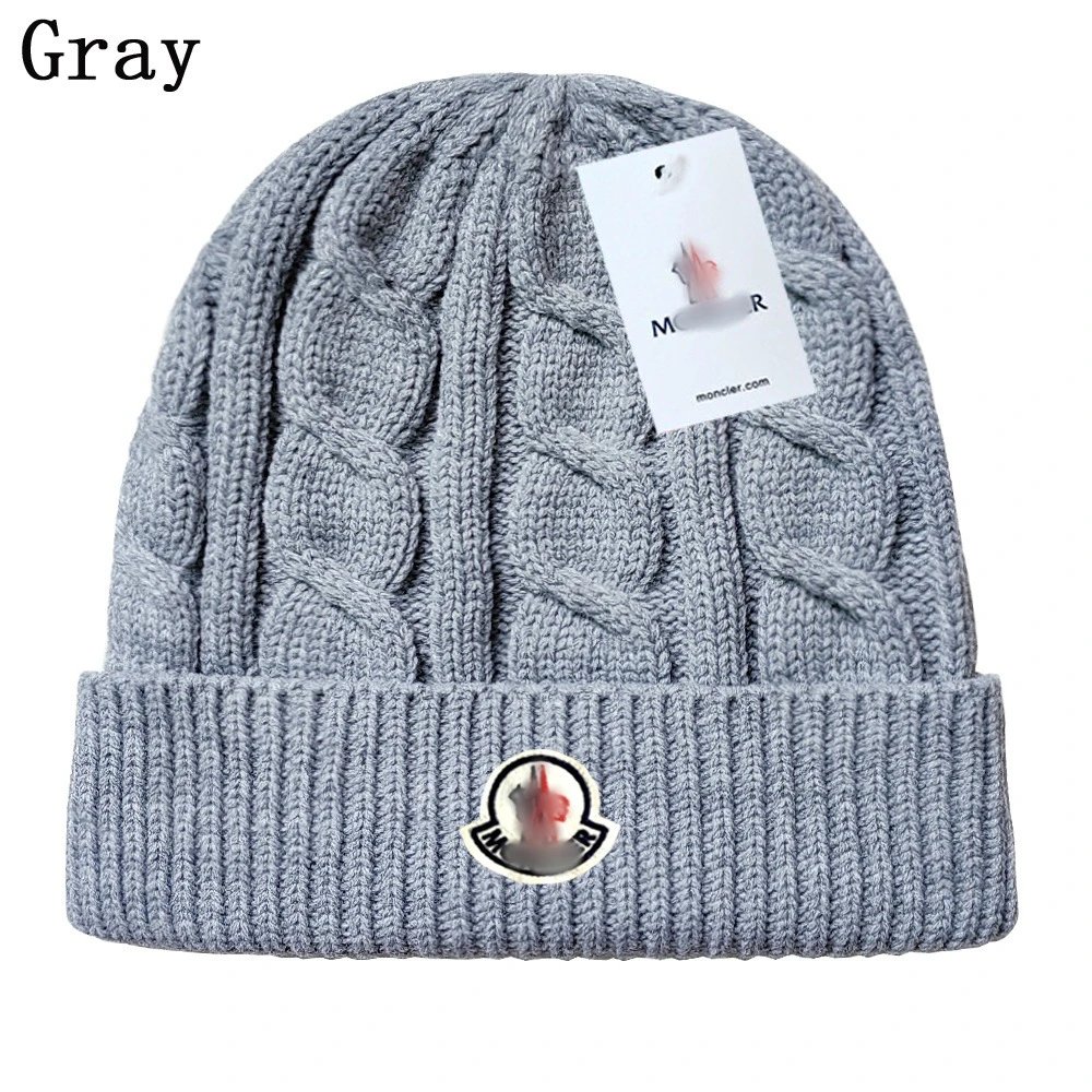 Cable Knit Winter Beanie Warm Wool Hat Light Gray - Moncler - Cnfans - $10.16