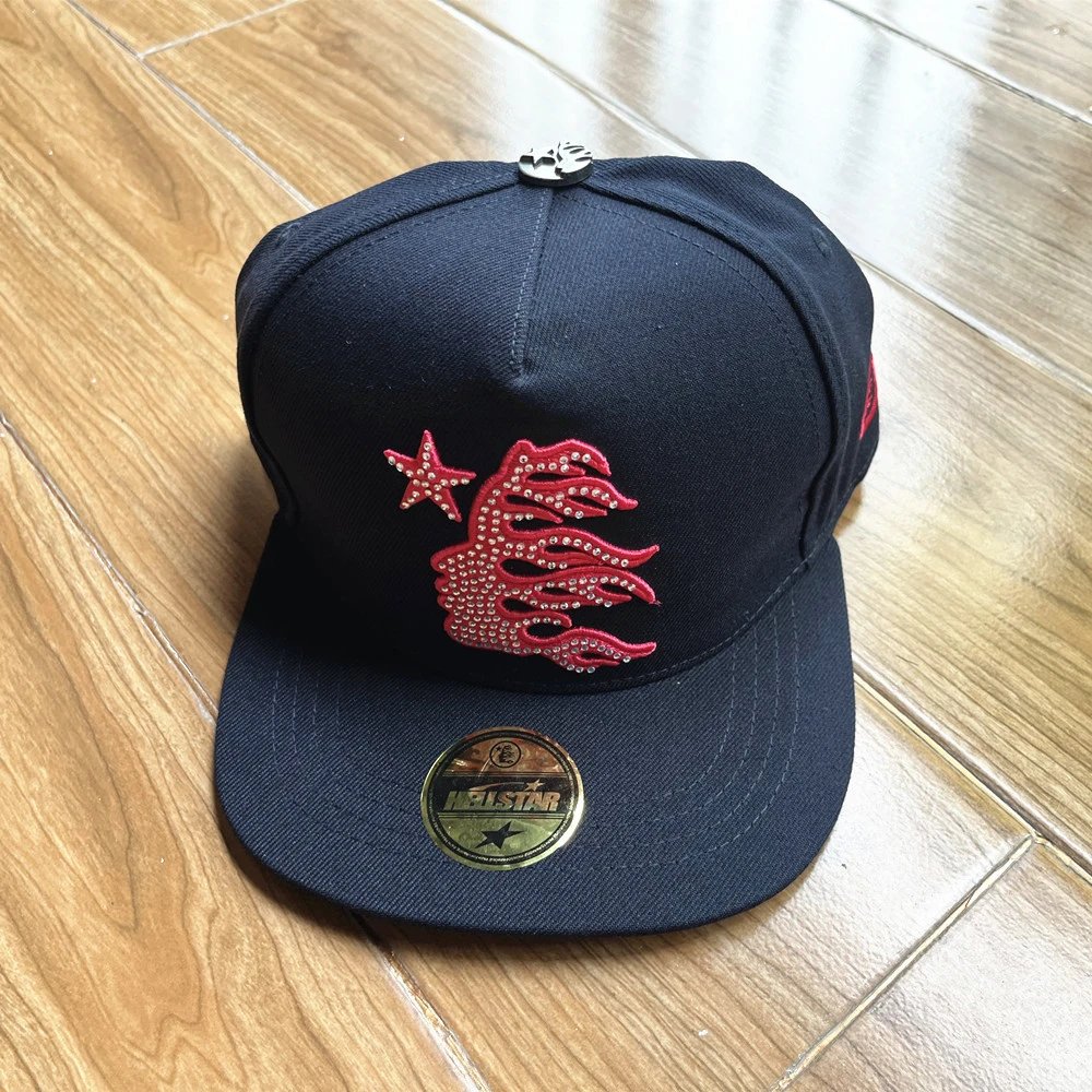 Streetwear Embroidery Baseball Cap with Rhinestones Black - Gallery Image 4 - Detailed View