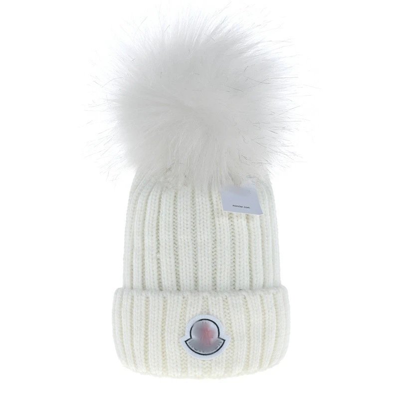 Winter Knit Beanie with Fur Pom Pom Embroidered Navy - Gallery Image 6 - Detailed View