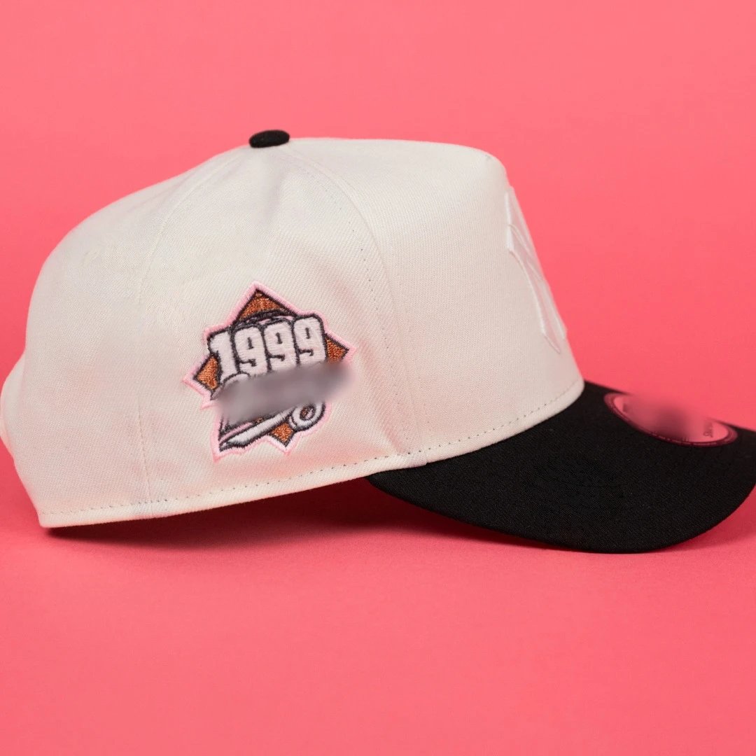 NY Embroidered Baseball Cap White Black - Gallery Image 3 - Detailed View