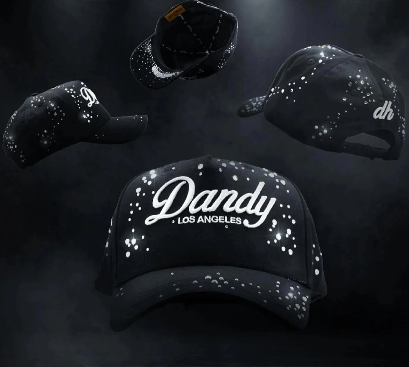 Rhinestone Baseball Cap Embroidered Hat Jet Black - Other - Cnfans - $26.29