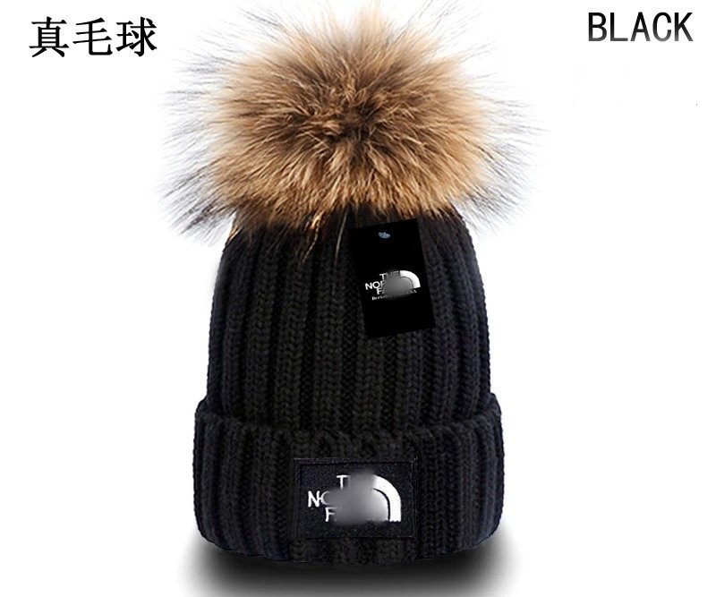 Winter Knit Beanie Fox Fur Pom Pom Cap - Onyx - High Quality Product Image - Cnfans
