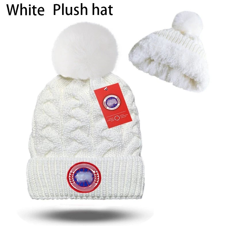 Winter Knit Beanie Hat Pom Pom Warm Earflap Ivory - Canada Goose‌ - Cnfans - $11.45