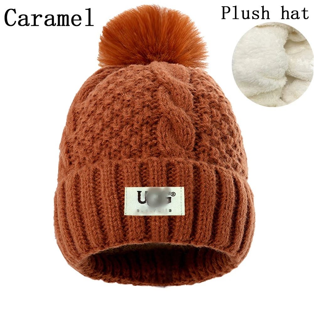 Knit Beanie Plush Pom Winter Hat Claret - Gallery Image 4 - Detailed View
