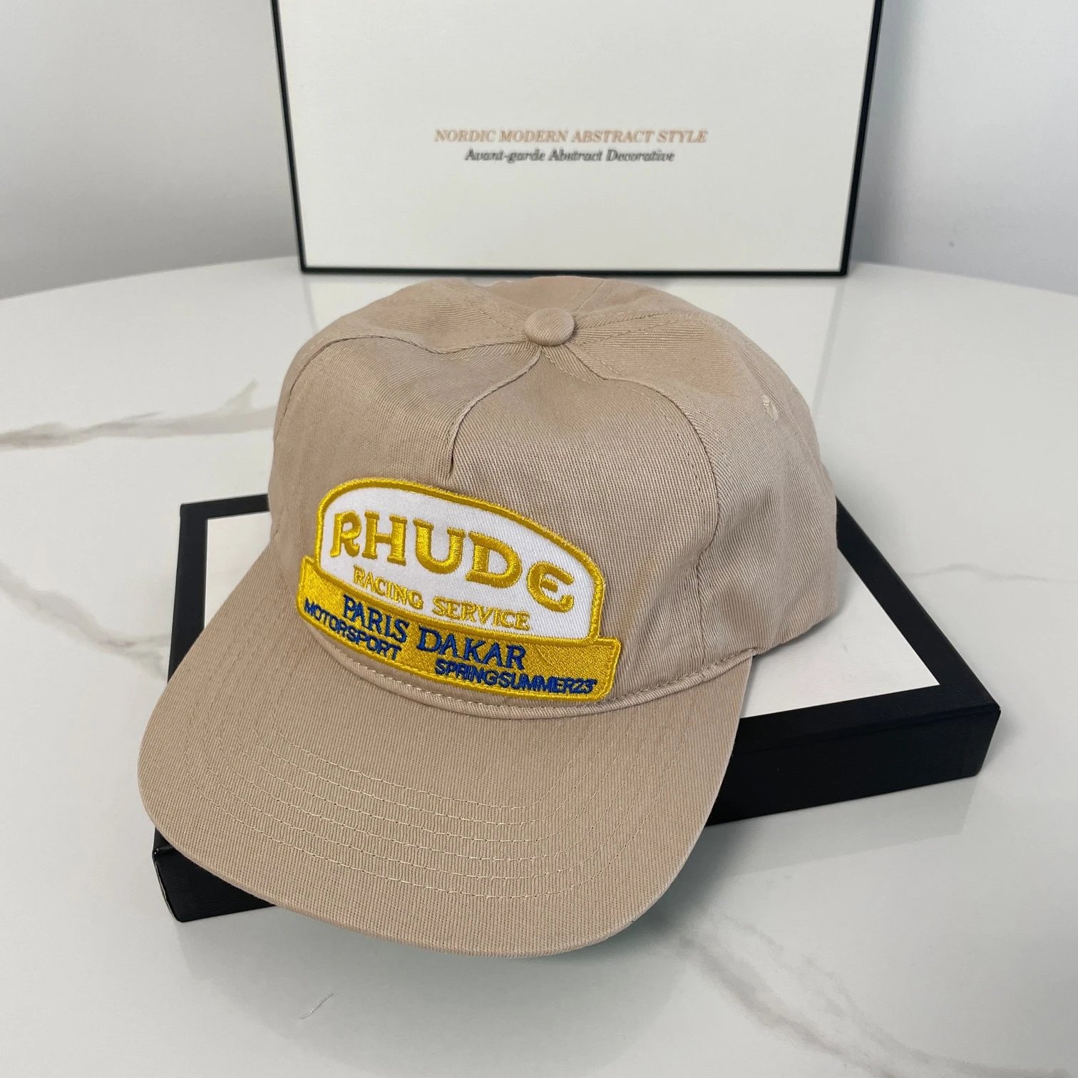 Rhude Embroidered Baseball Cap Beige - Gallery Image 2 - Detailed View