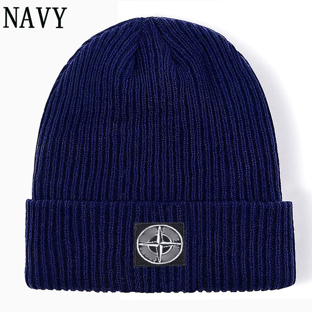 Casual Knit Skull Cap Cotton Beanie Hat - Navy - Stone Island - Cnfans - $10.16