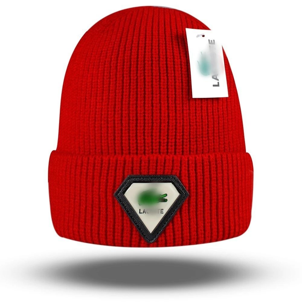 Casual Knit Beanie Hat Winter Warm Headwear Scarlet - Lacoste - Cnfans - $10.16