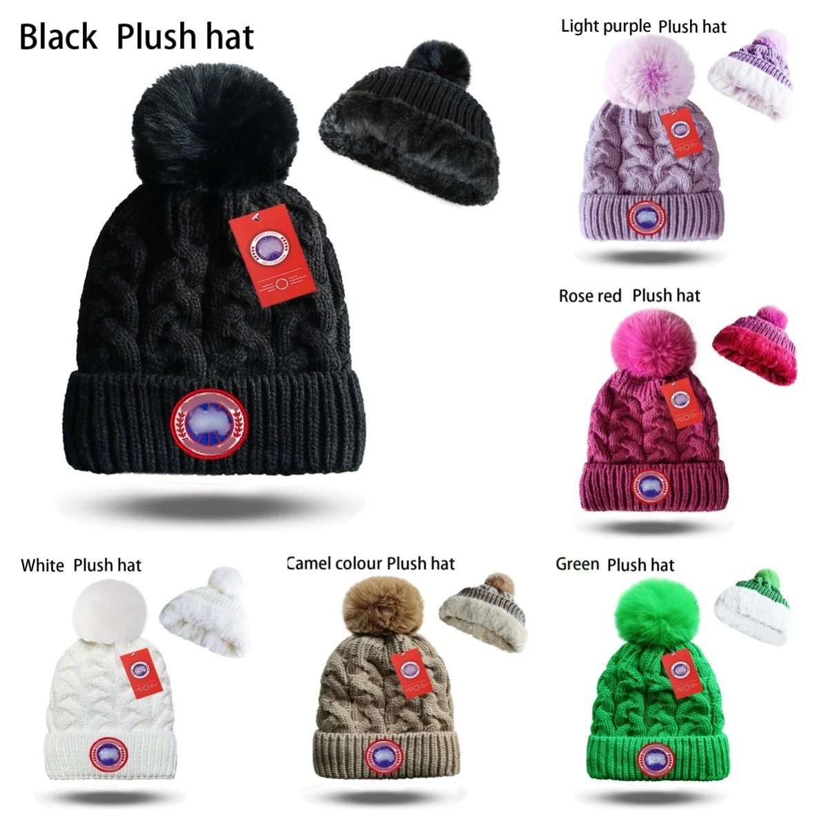 Winter Knit Beanie Hat Warm Plush Pompom Amethyst - Gallery Image 1 - Detailed View