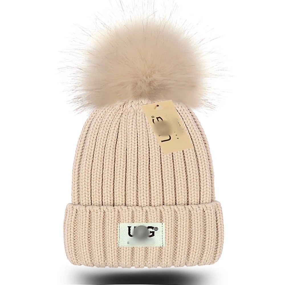Winter Knit Beanie Hat Pom Pom Cuffed - Ecru - UGG - Cnfans - $10.81
