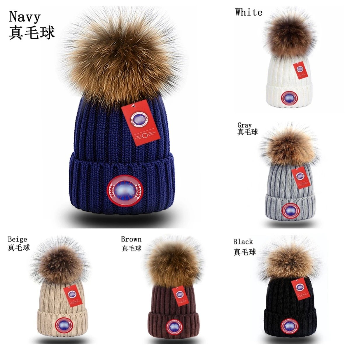 Winter Chunky Knit Beanie with Fur Pom Earflap Grey - Gallery Image 1 - Detailed View