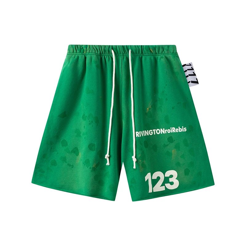 Heavy Wash Drawstring Shorts Unisex Jade - Gallery Image 3 - Detailed View