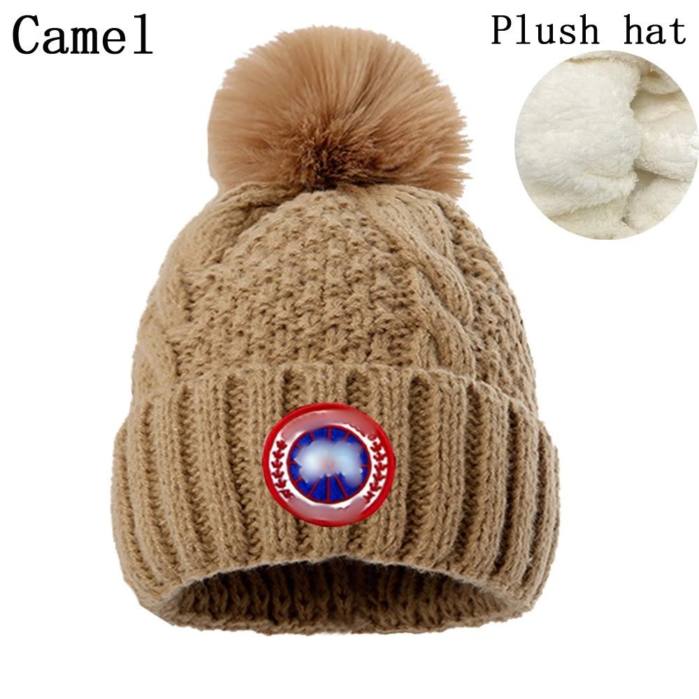 Winter Knit Beanie Hat Warm Plush Cuffed Camel - High Quality Product Image - Cnfans