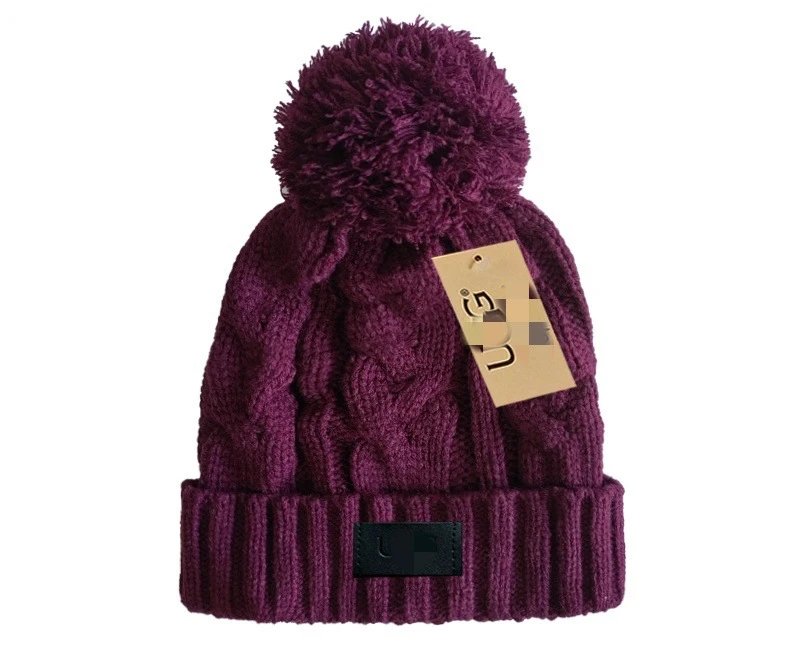 Winter Knit Beanie Hat with Pompom, Plum - UGG - Cnfans - $10.81