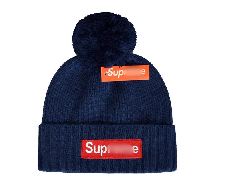 Winter Knit Beanie Hat Pom Pom Cuffed - Navy - High Quality Product Image - Cnfans