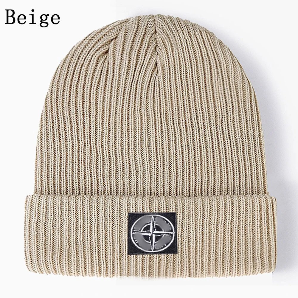 Ribbed Knit Beanie Hip Hop Warm Hat - Ecru - Stone Island - Cnfans - $10.16